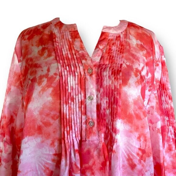Chicos Womens Tunic Top Sz 3 XL 16 18 Pink Orange Tie Dye Pintucked Blouse Boho - Picture 3 of 7